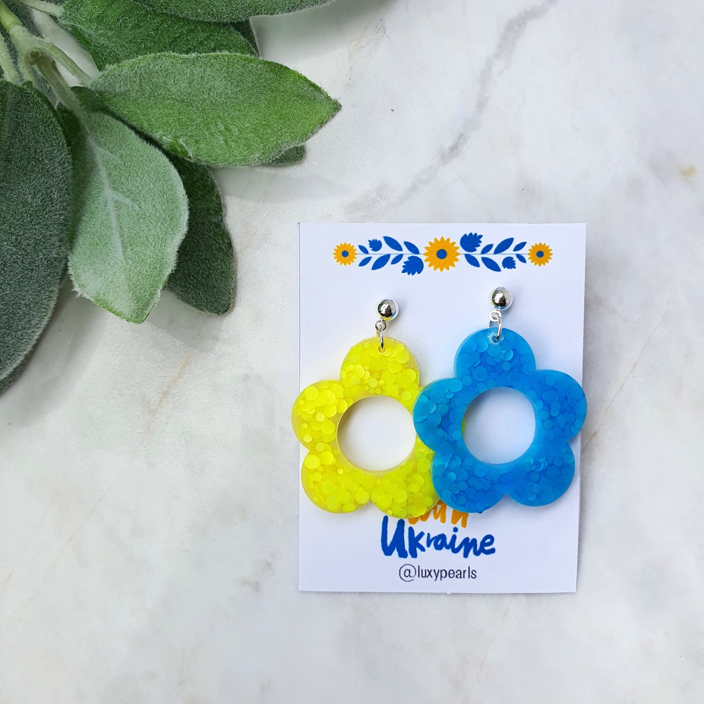 Ukraine earrings Resin earrings Glitter earrings Blue and yellow jewelry