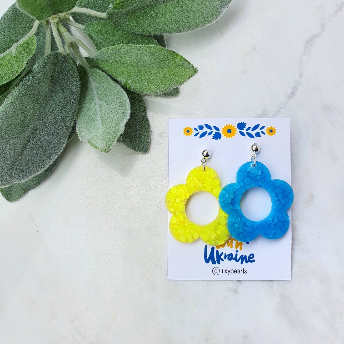 Ukraine earrings Resin earrings Glitter earrings Blue and yellow jewelry