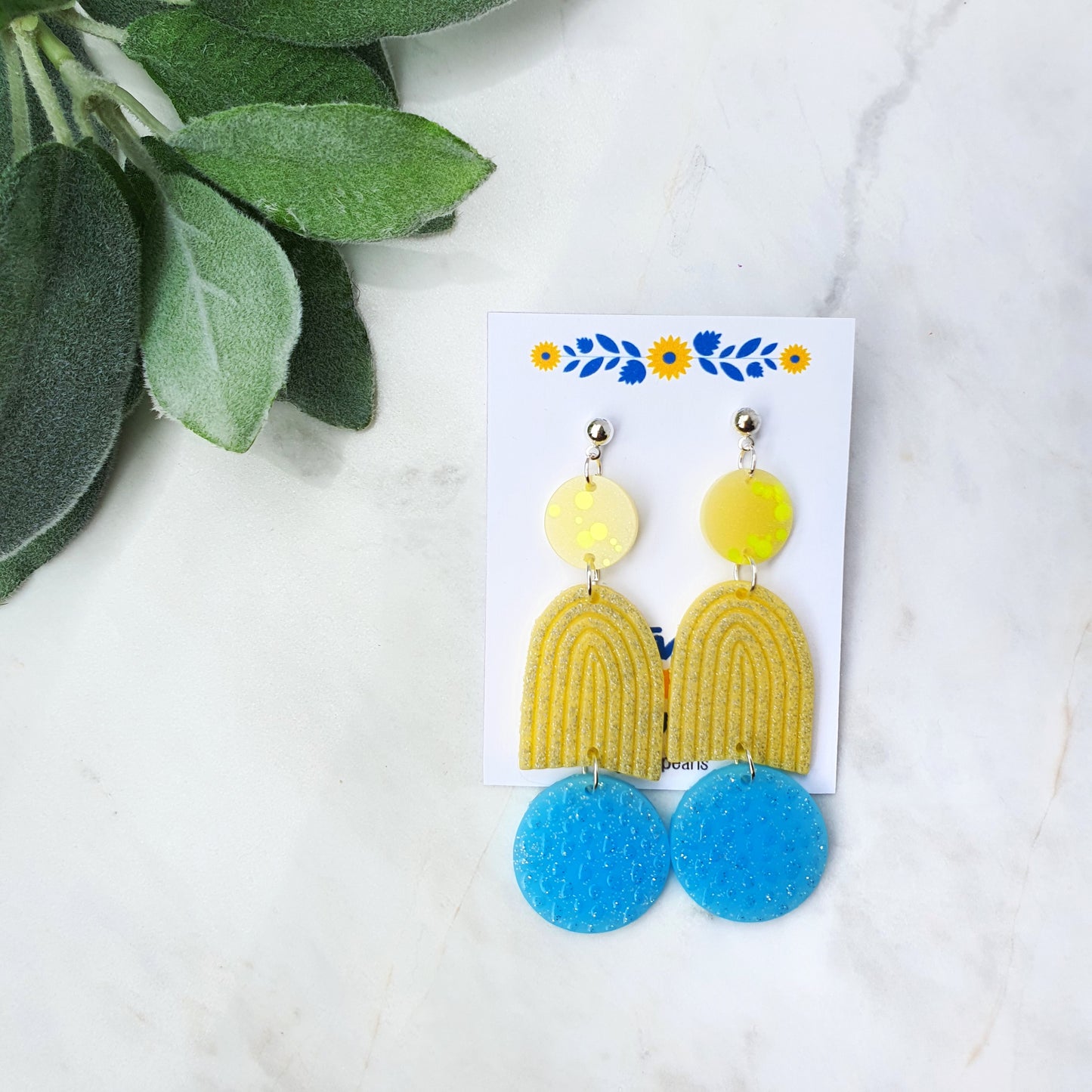 Ukraine earrings Resin earrings Glitter earrings Blue and yellow jewelry