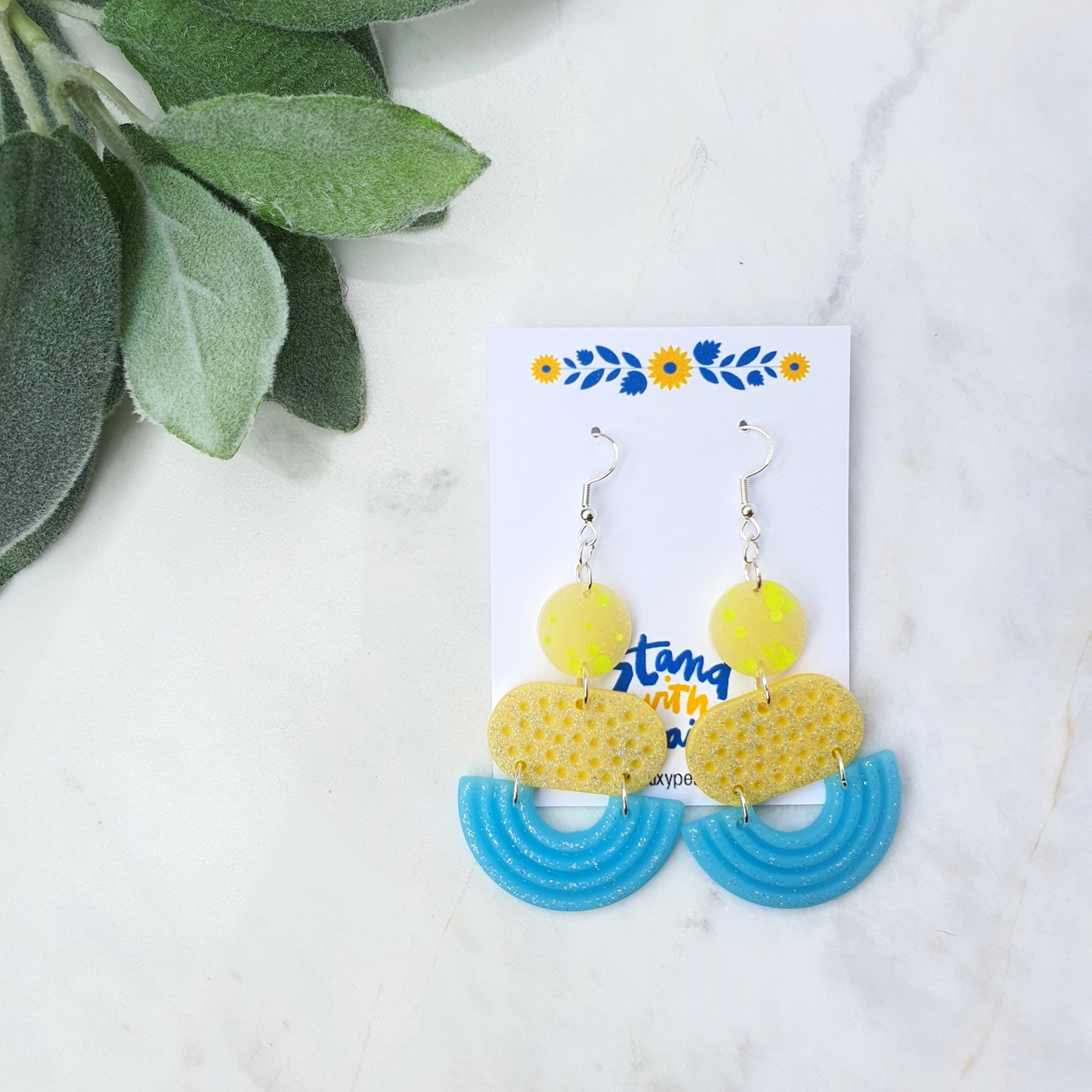 Ukraine earrings Resin earrings Glitter earrings Blue and yellow jewelry