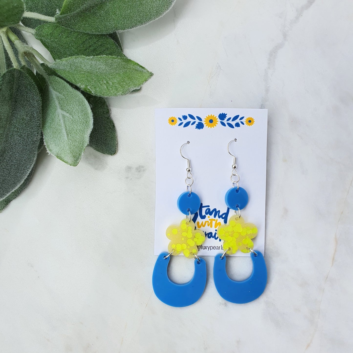 Ukraine earrings Resin earrings Glitter earrings Blue and yellow jewelry