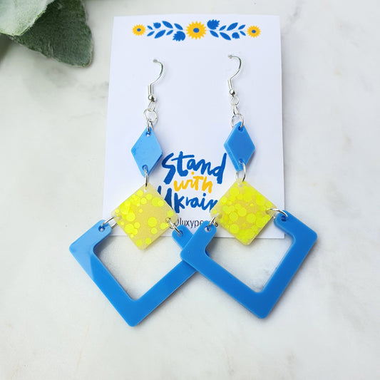 Ukraine earrings Resin earrings Glitter earrings Blue and yellow jewelry