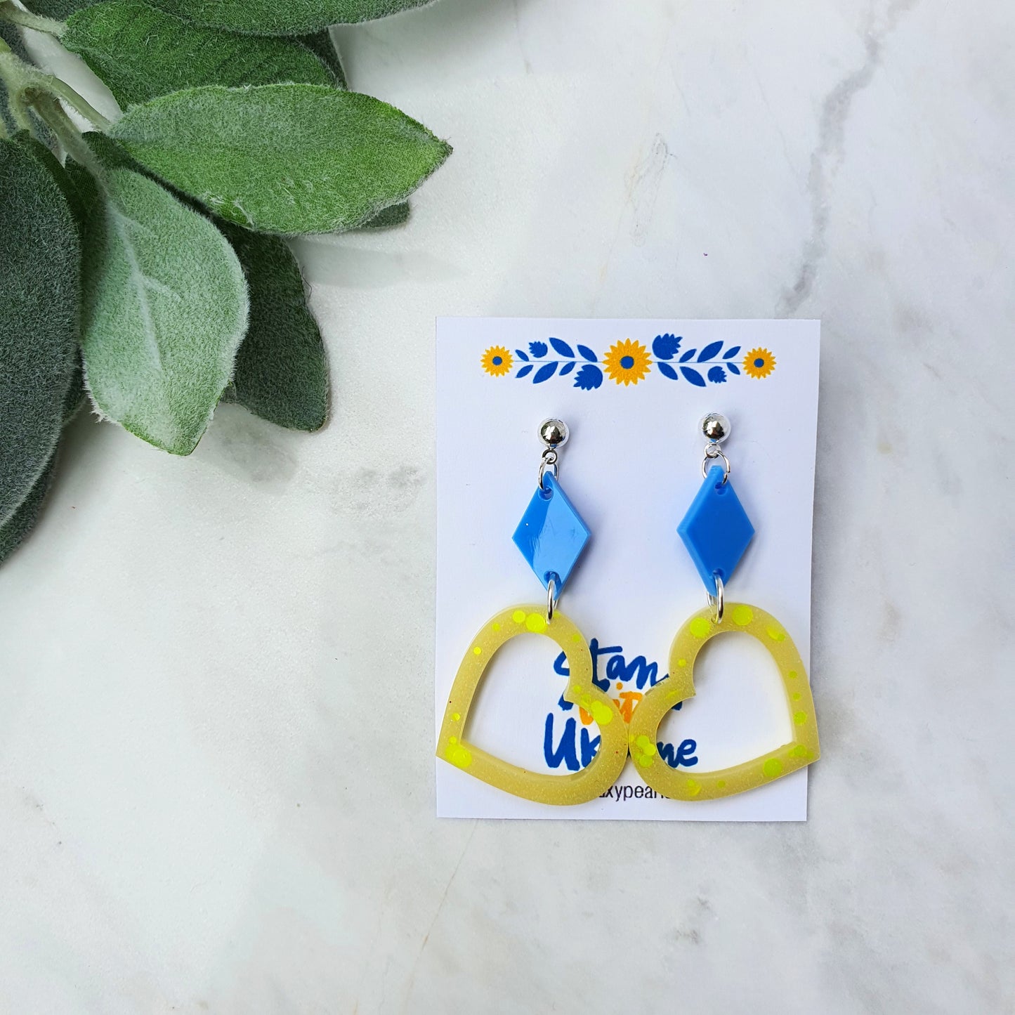 Ukraine earrings Resin earrings Glitter earrings Blue and yellow jewelry