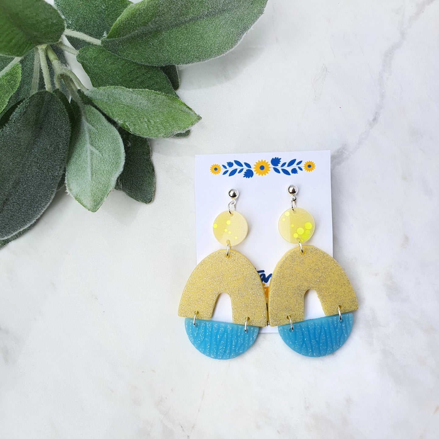 Ukraine earrings Resin earrings Glitter earrings Blue and yellow jewelry