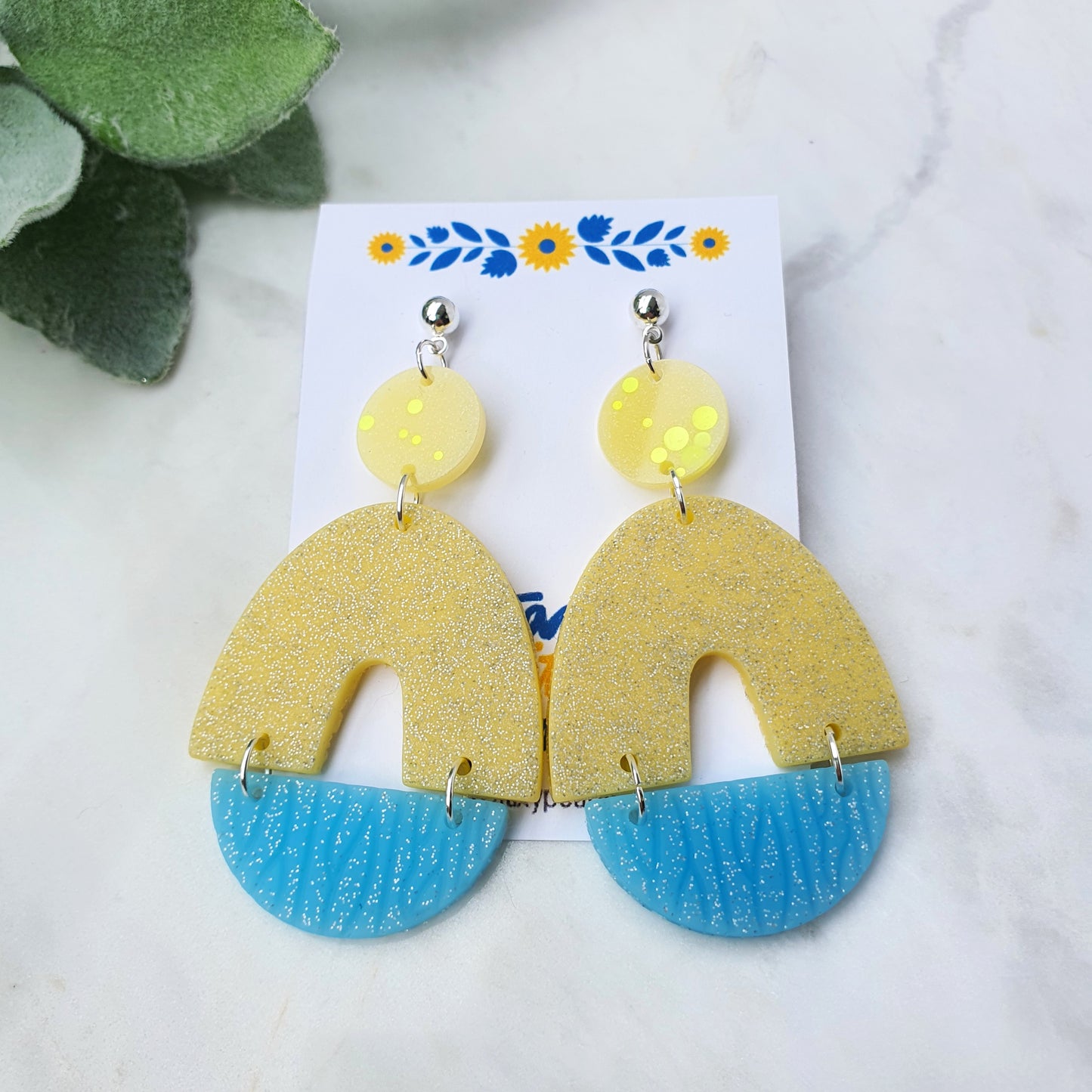 Ukraine earrings Resin earrings Glitter earrings Blue and yellow jewelry