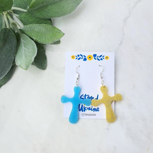 Ukraine earrings Resin earrings Glitter earrings Blue and yellow jewelry