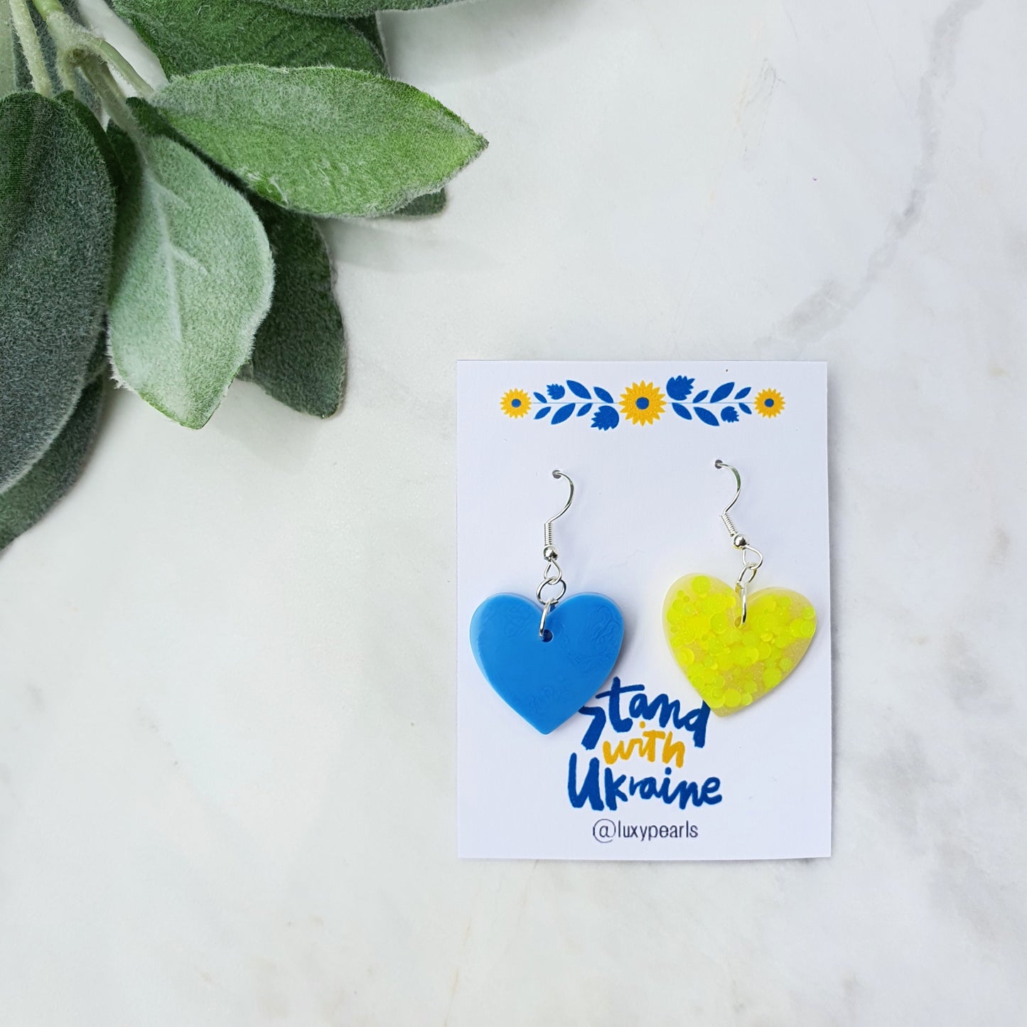 Ukraine earrings Resin earrings Glitter earrings Blue and yellow jewelry