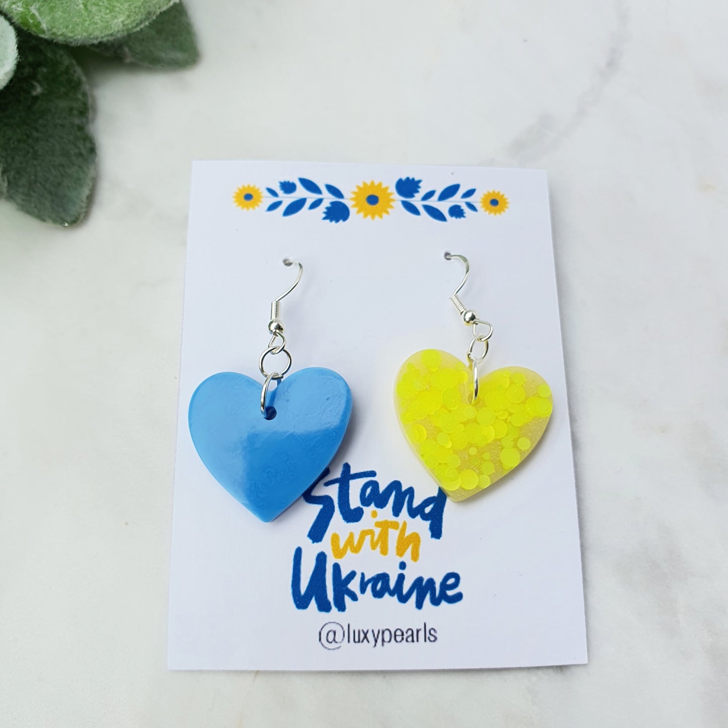 Ukraine earrings Resin earrings Glitter earrings Blue and yellow jewelry