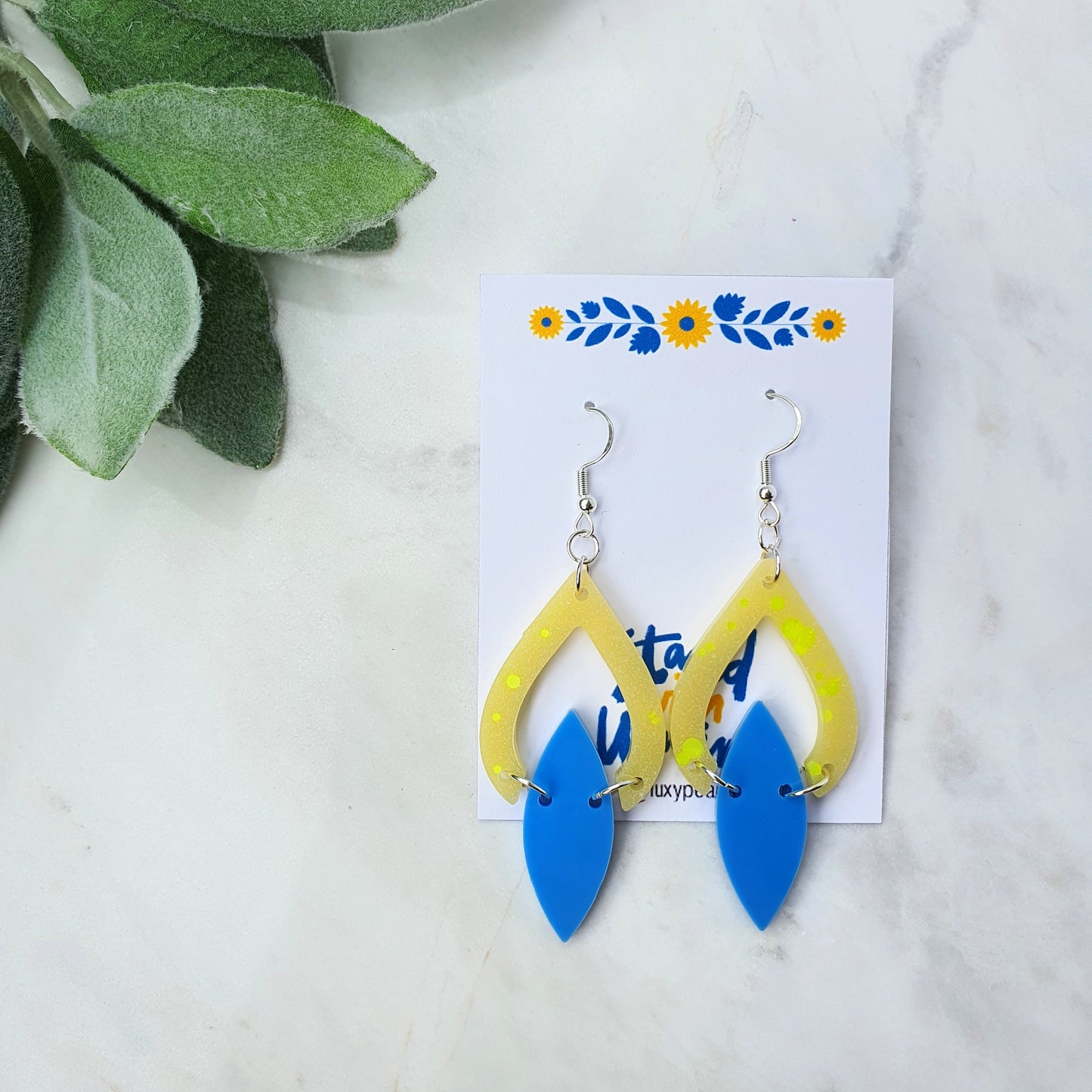 Ukraine earrings Resin earrings Glitter earrings Blue and yellow jewelry