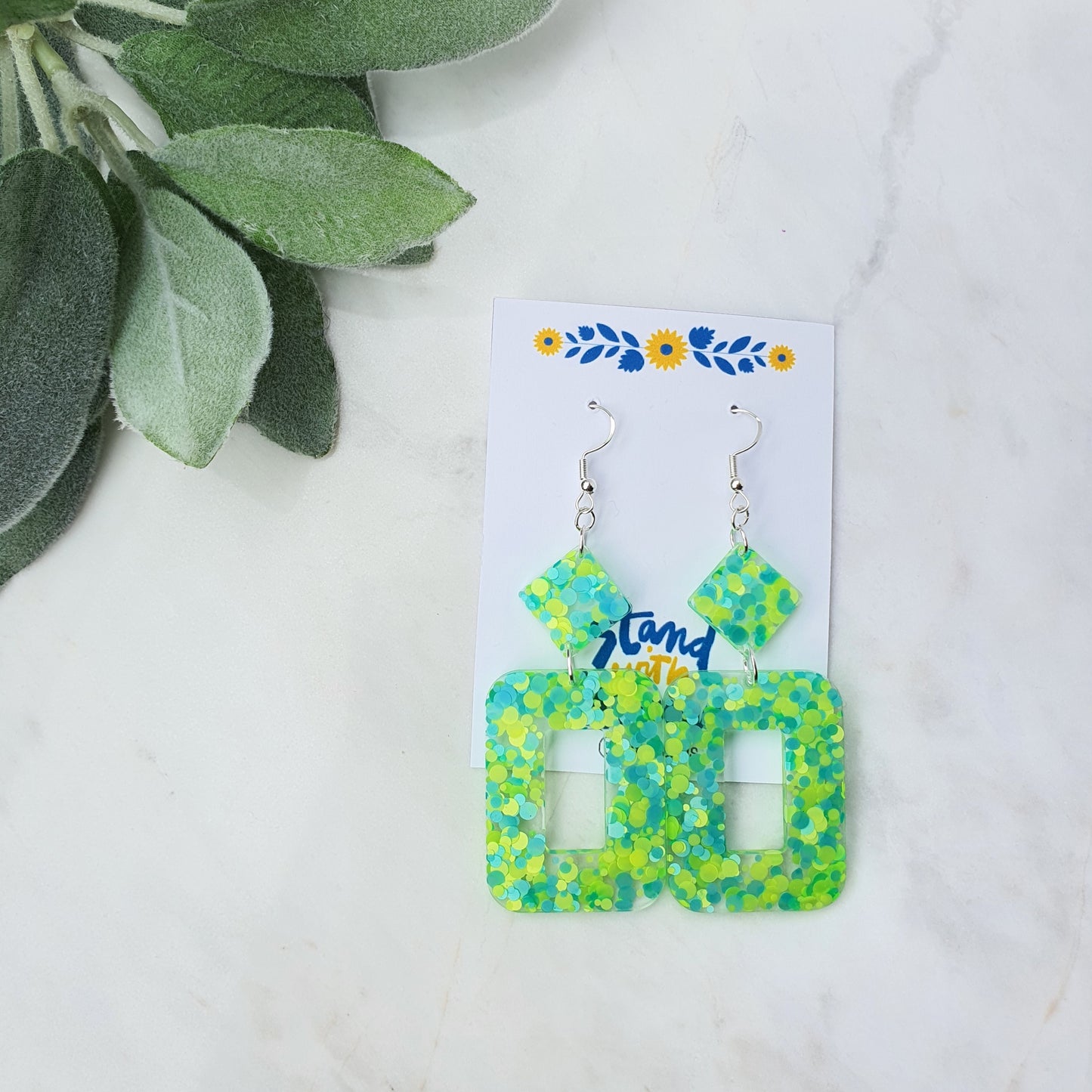 Ukraine earrings Resin earrings Glitter earrings Blue and yellow jewelry