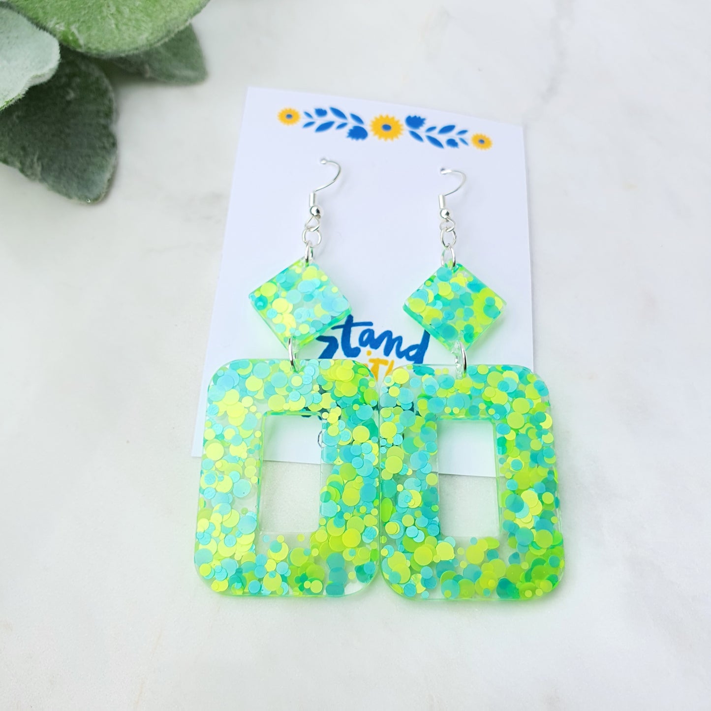 Ukraine earrings Resin earrings Glitter earrings Blue and yellow jewelry