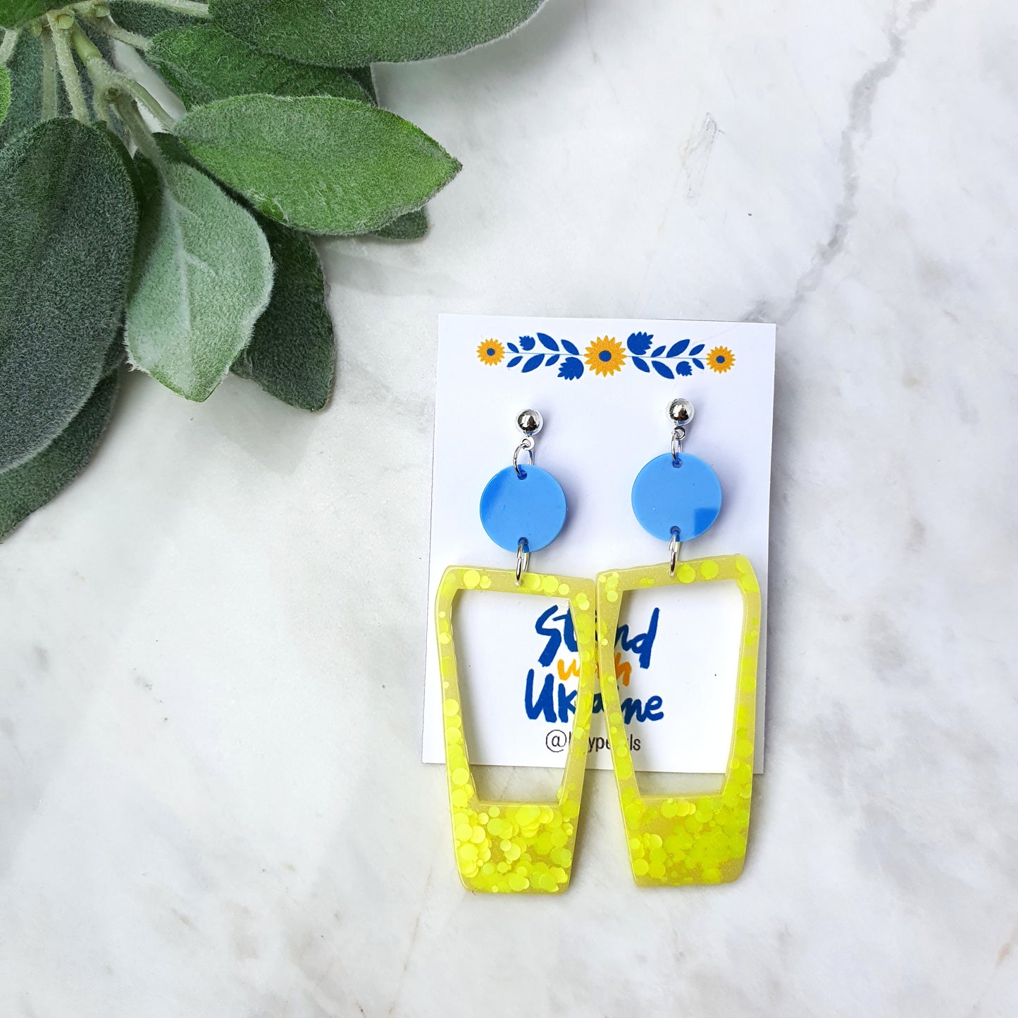 Ukraine earrings Resin earrings Glitter earrings Blue and yellow jewelry