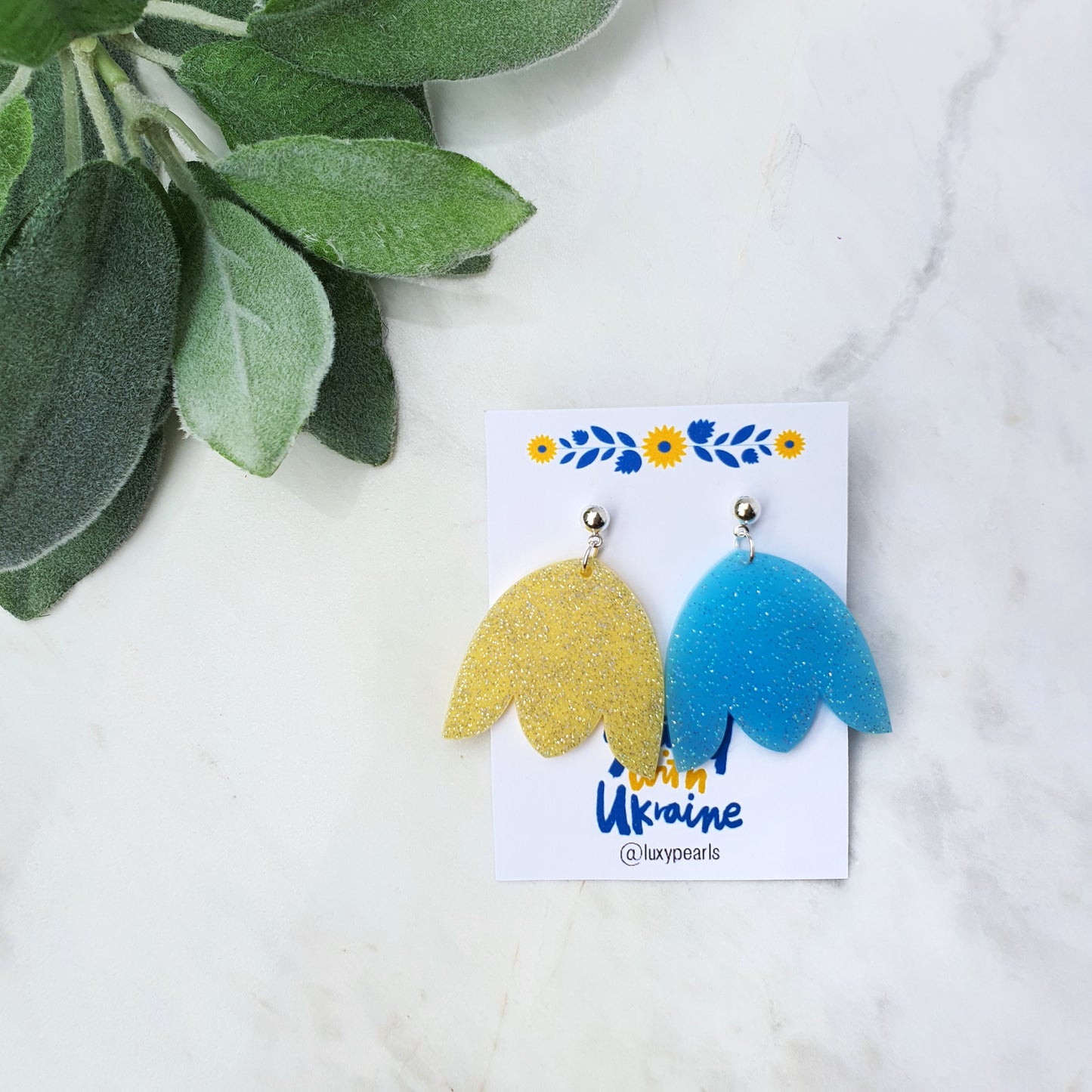 Ukraine earrings Resin earrings Glitter earrings Blue and yellow jewelry