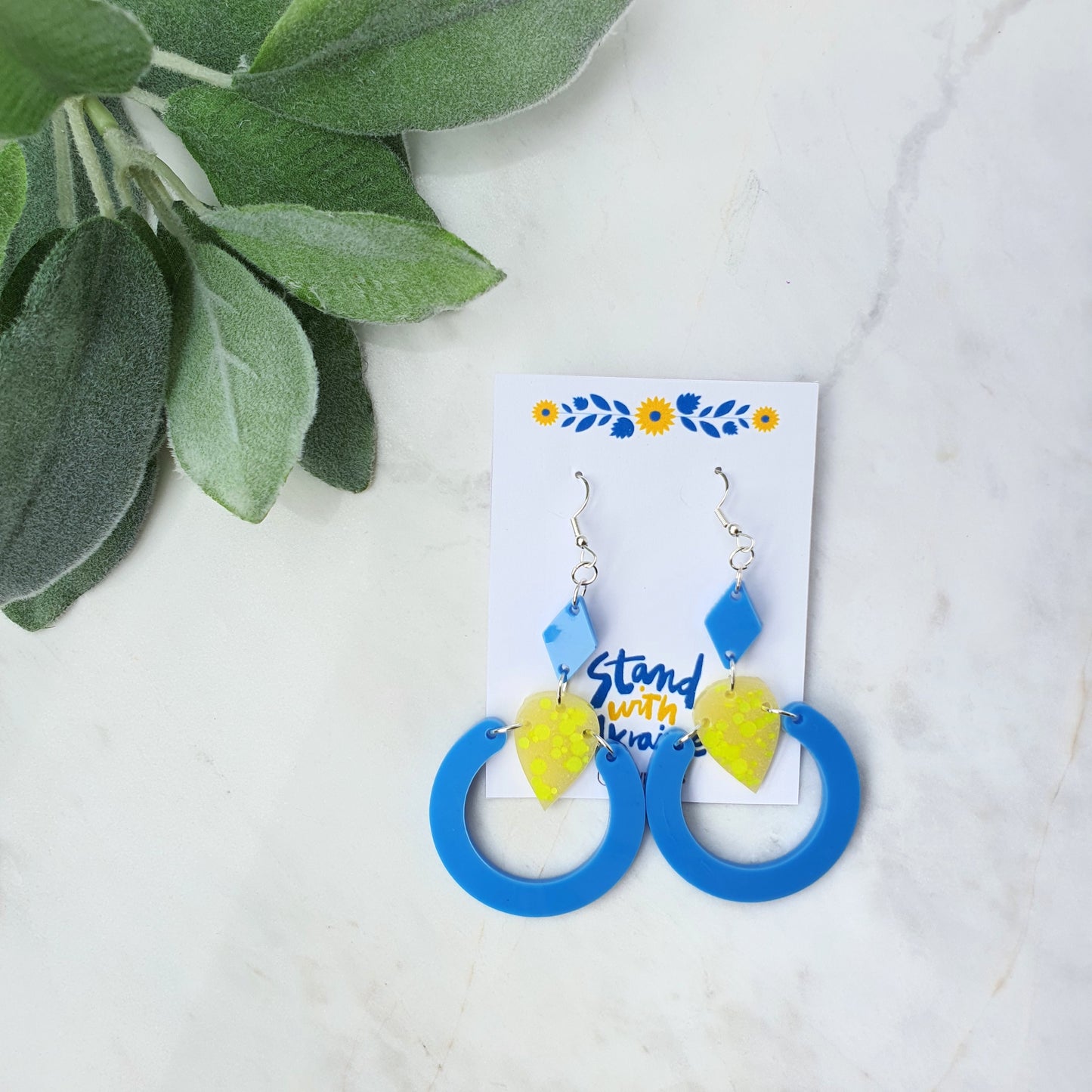 Ukraine earrings Resin earrings Glitter earrings Blue and yellow jewelry