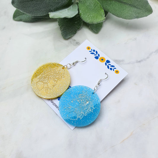 Ukraine earrings Resin earrings Glitter earrings Blue and yellow jewelry