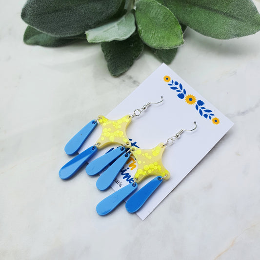 Ukraine earrings Resin earrings Glitter earrings Blue and yellow jewelry