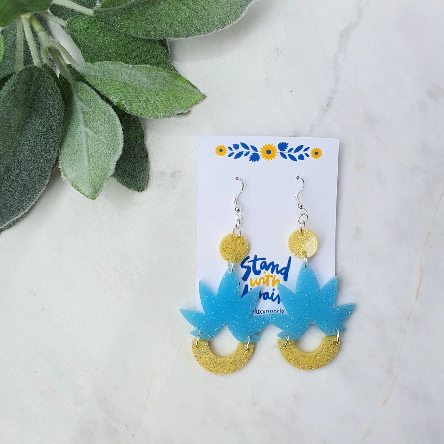 Ukraine earrings Resin earrings Glitter earrings Blue and yellow jewelry