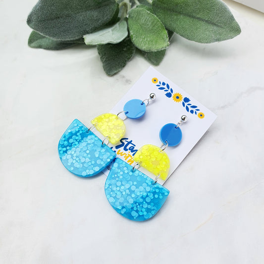 Ukraine earrings Resin earrings Glitter earrings Blue and yellow jewelry