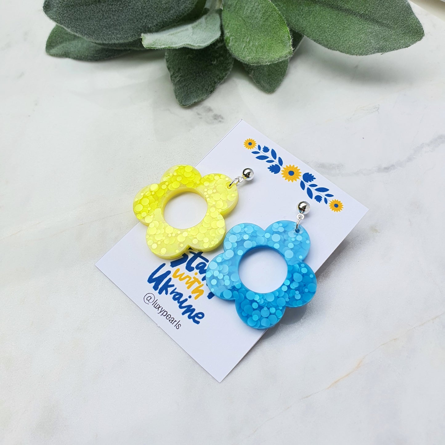 Ukraine earrings Resin earrings Glitter earrings Blue and yellow jewelry