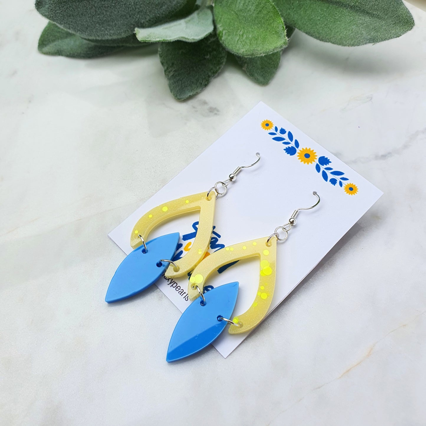 Ukraine earrings Resin earrings Glitter earrings Blue and yellow jewelry