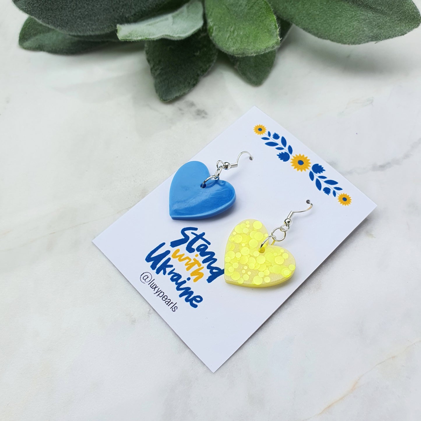 Ukraine earrings Resin earrings Glitter earrings Blue and yellow jewelry