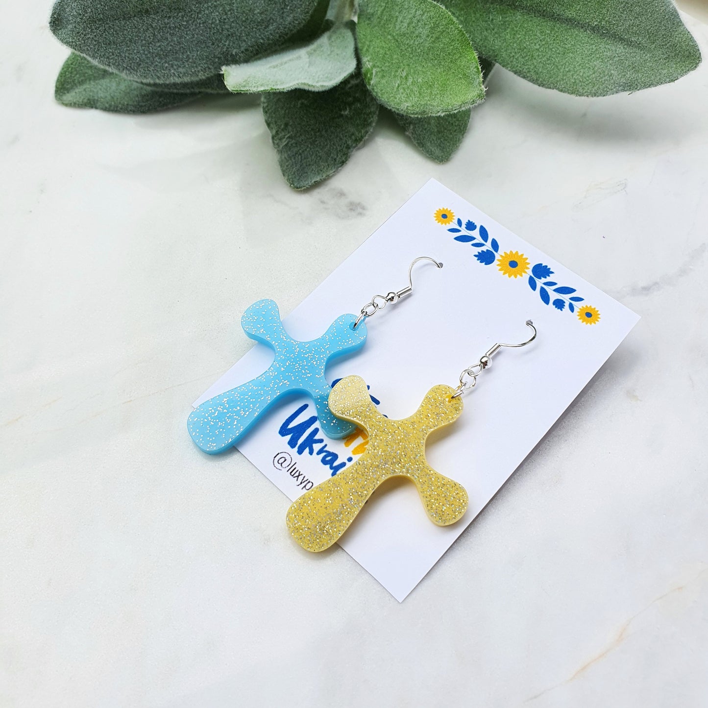 Ukraine earrings Resin earrings Glitter earrings Blue and yellow jewelry