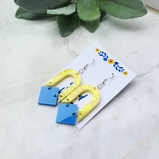 Ukraine earrings Resin earrings Glitter earrings Blue and yellow jewelry