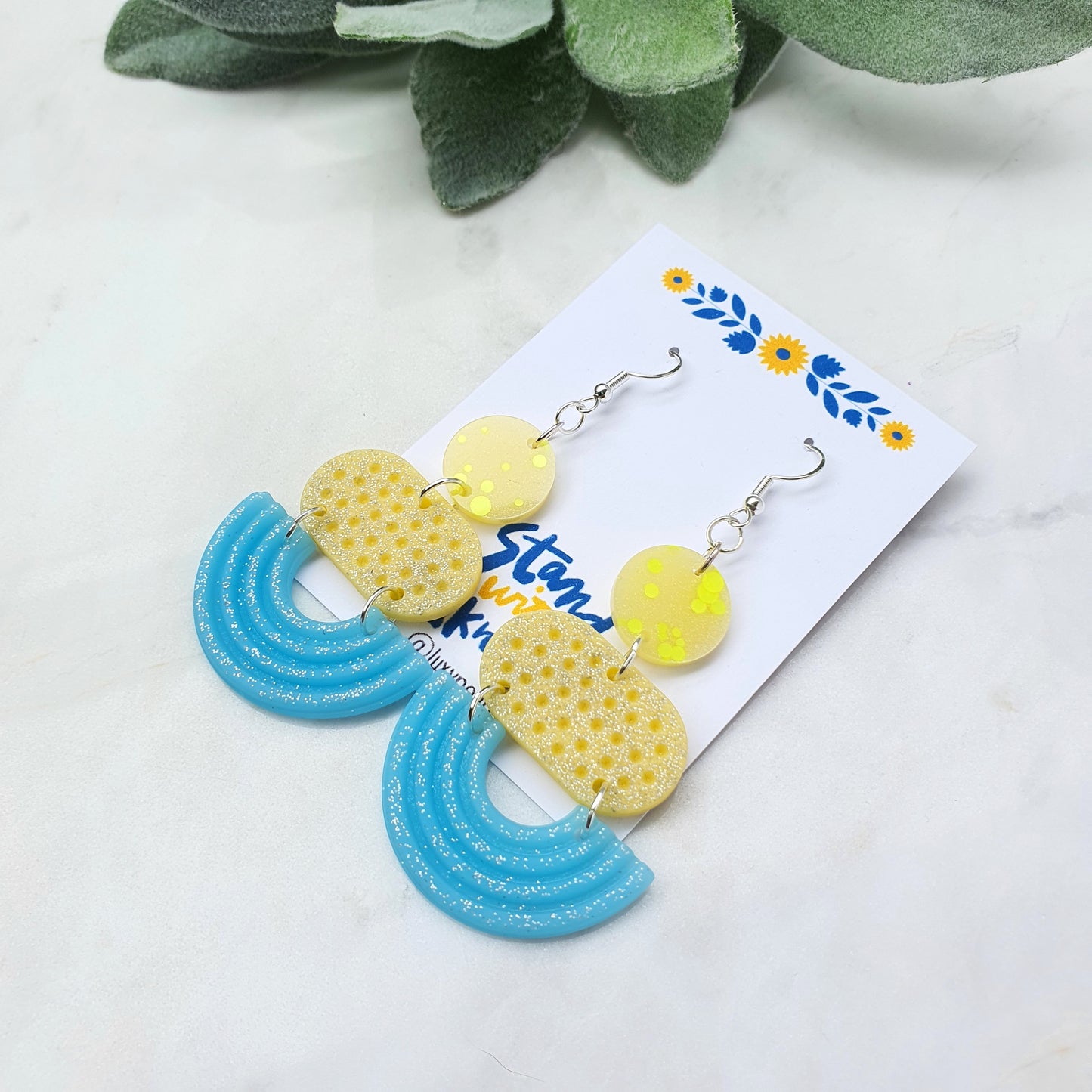 Ukraine earrings Resin earrings Glitter earrings Blue and yellow jewelry