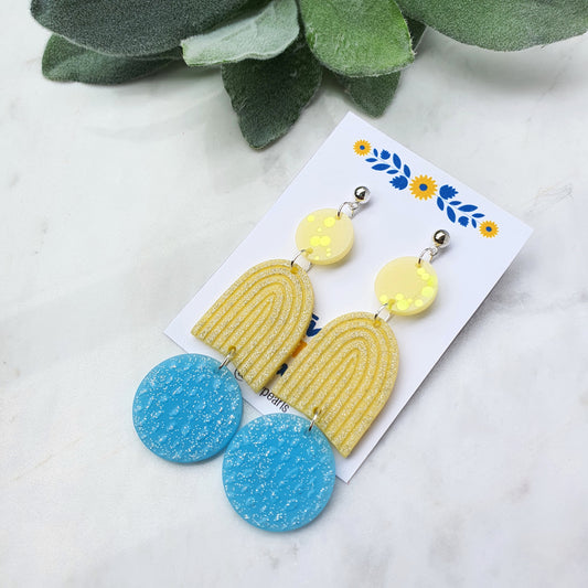 Ukraine earrings Resin earrings Glitter earrings Blue and yellow jewelry