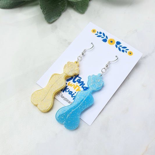 Ukraine earrings Resin earrings Glitter earrings Blue and yellow jewelry