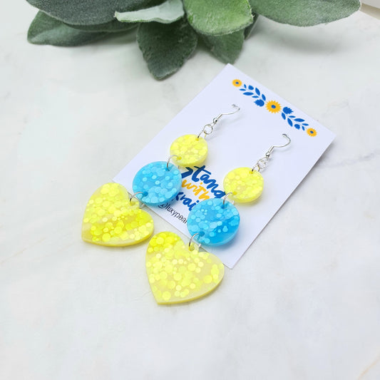 Ukraine earrings Resin earrings Glitter earrings Blue and yellow jewelry