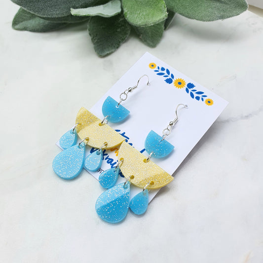 Ukraine earrings Resin earrings Glitter earrings Blue and yellow jewelry