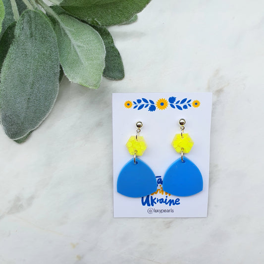 Ukraine earrings Resin earrings Glitter earrings Blue and yellow jewelry