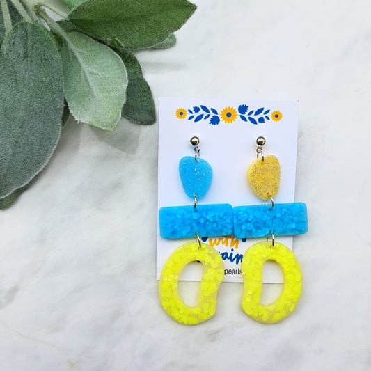 Ukraine earrings Resin earrings Glitter earrings Blue and yellow jewelry