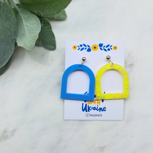 Ukraine earrings Resin earrings Glitter earrings Blue and yellow jewelry