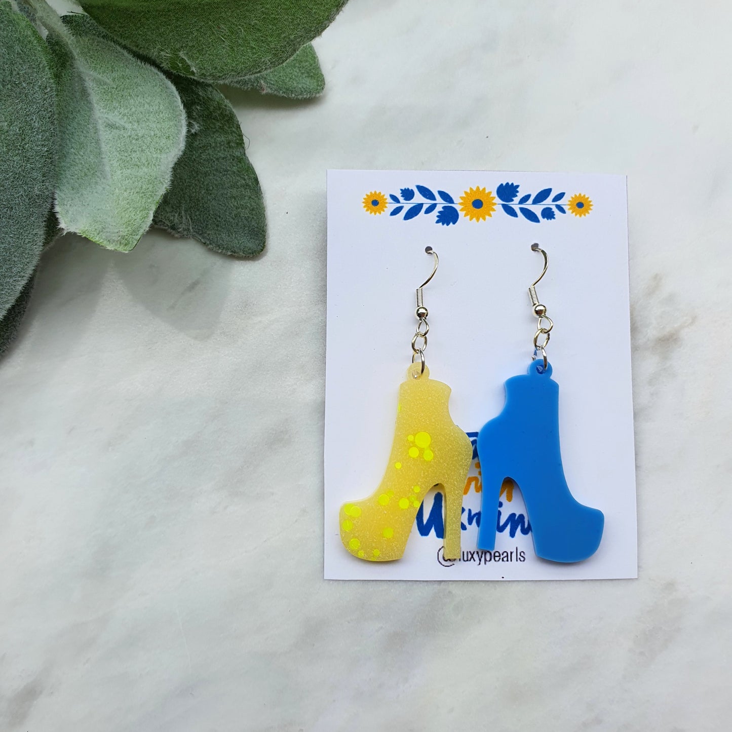 Ukraine earrings Resin earrings Glitter earrings Blue and yellow jewelry