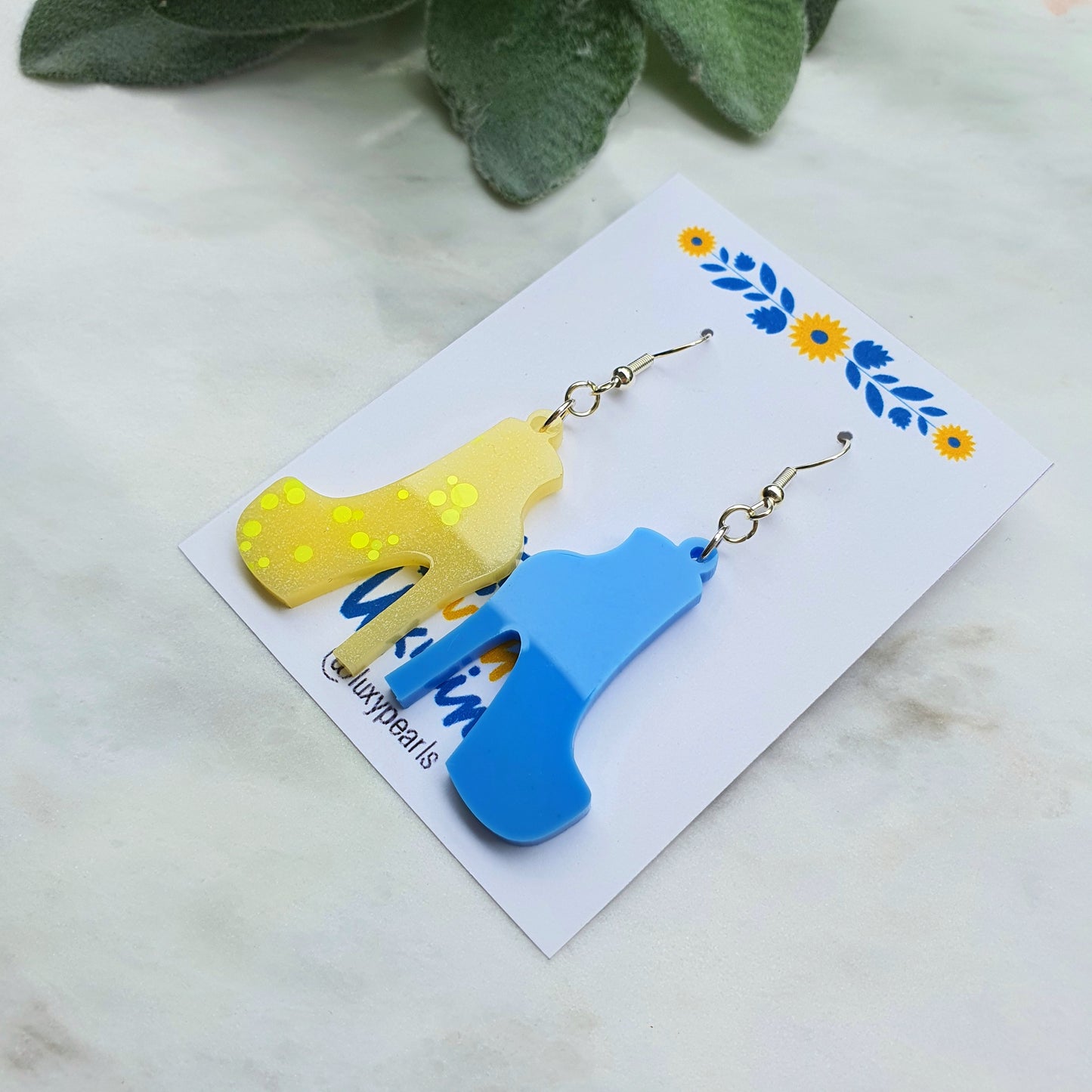 Ukraine earrings Resin earrings Glitter earrings Blue and yellow jewelry