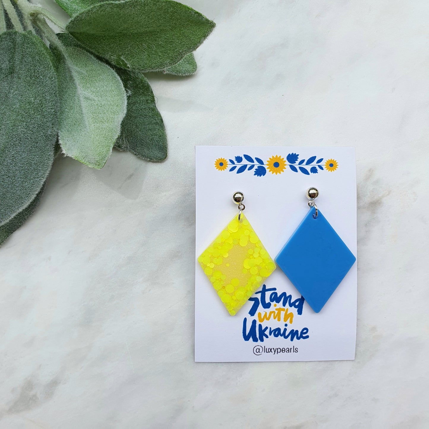 Ukraine earrings Resin earrings Glitter earrings Blue and yellow jewelry