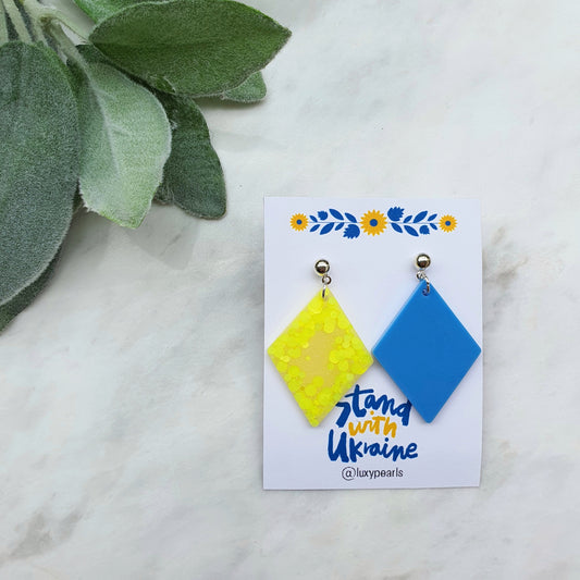 Ukraine earrings Resin earrings Glitter earrings Blue and yellow jewelry