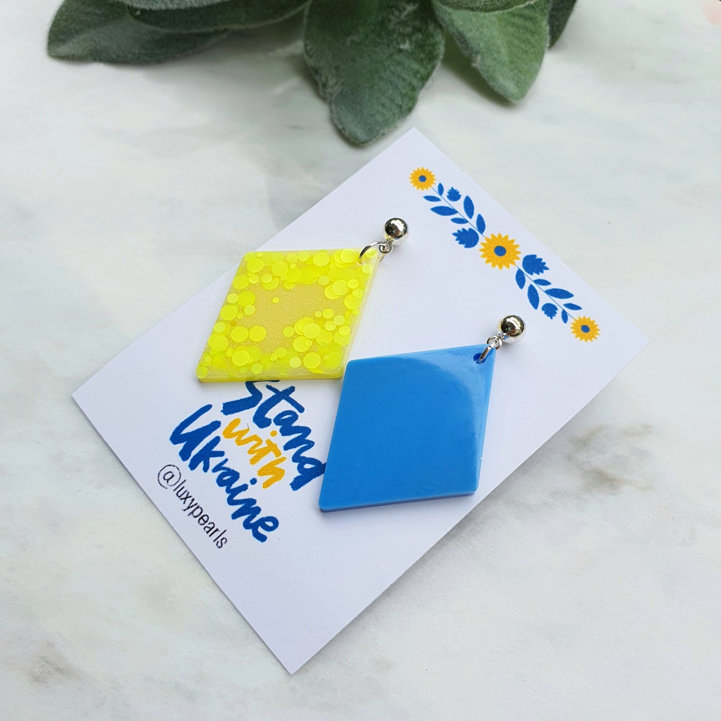 Ukraine earrings Resin earrings Glitter earrings Blue and yellow jewelry