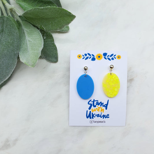 Ukraine earrings Resin earrings Glitter earrings Blue and yellow jewelry