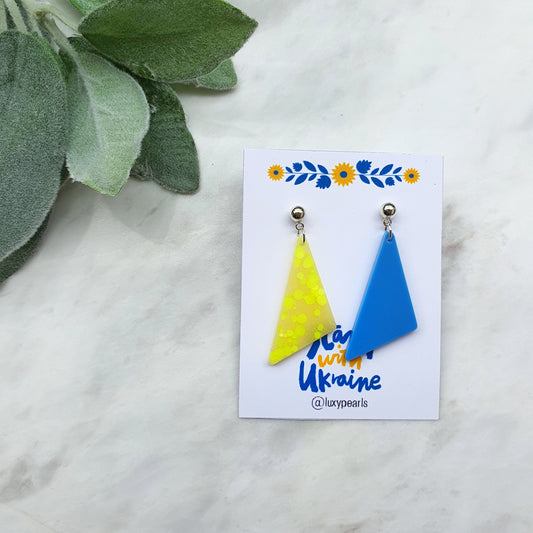 Ukraine earrings Resin earrings Glitter earrings Blue and yellow jewelry