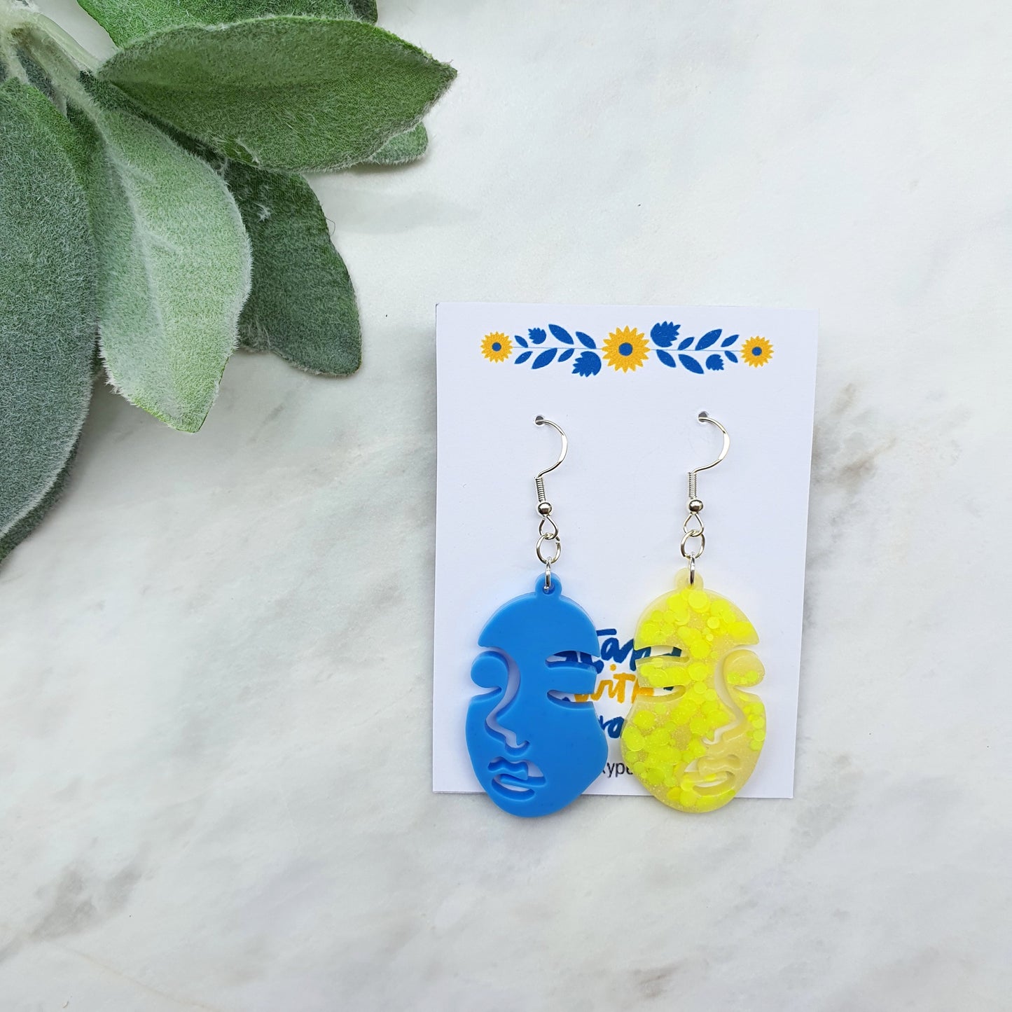 Ukraine earrings Resin earrings Glitter earrings Blue and yellow jewelry