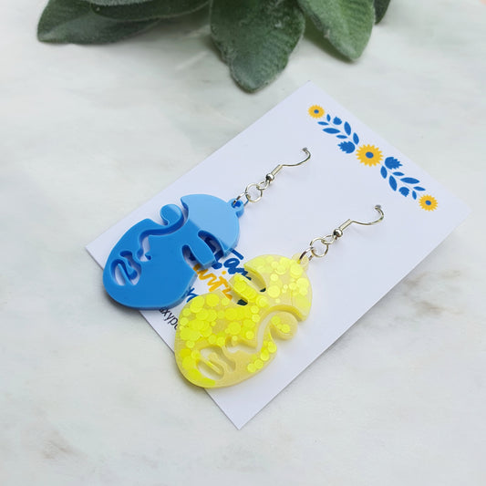 Ukraine earrings Resin earrings Glitter earrings Blue and yellow jewelry