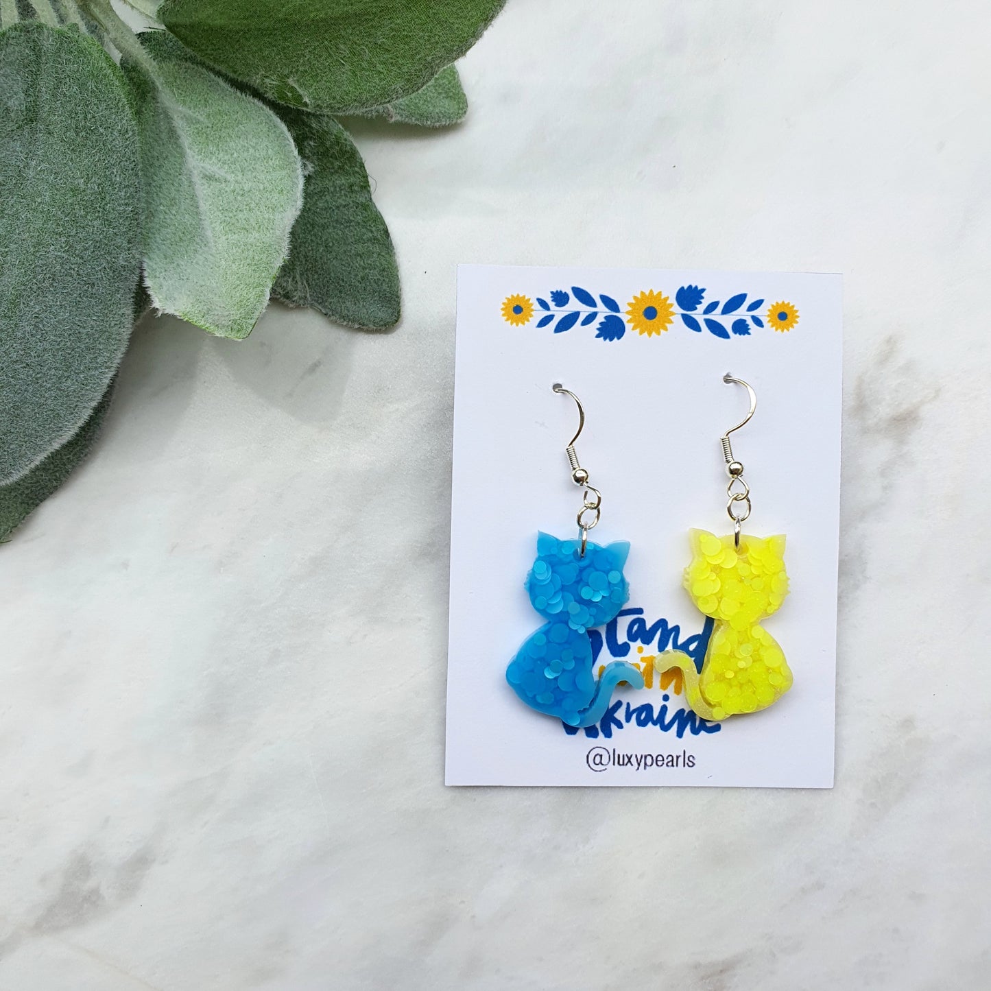 Ukraine earrings Resin earrings Glitter earrings Blue and yellow jewelry