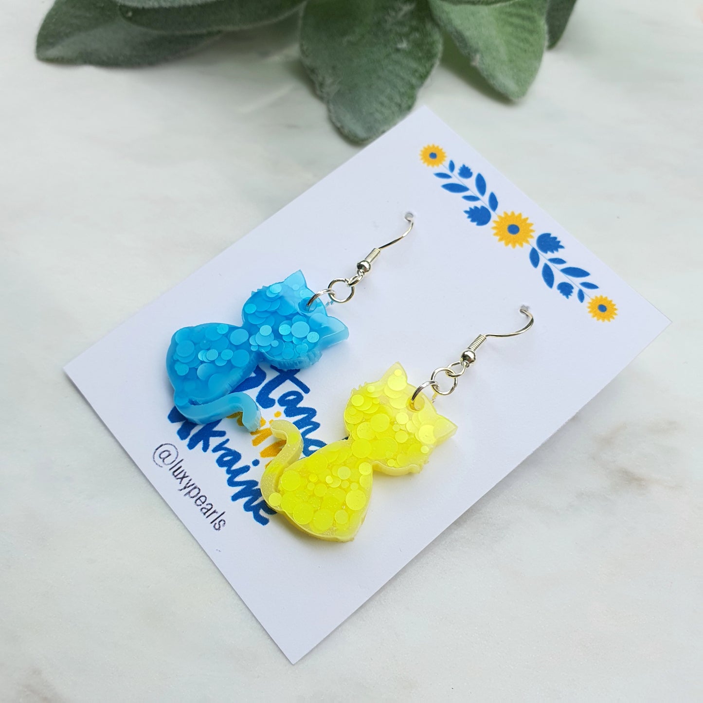 Ukraine earrings Resin earrings Glitter earrings Blue and yellow jewelry