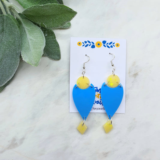 Ukraine earrings Resin earrings Glitter earrings Blue and yellow jewelry