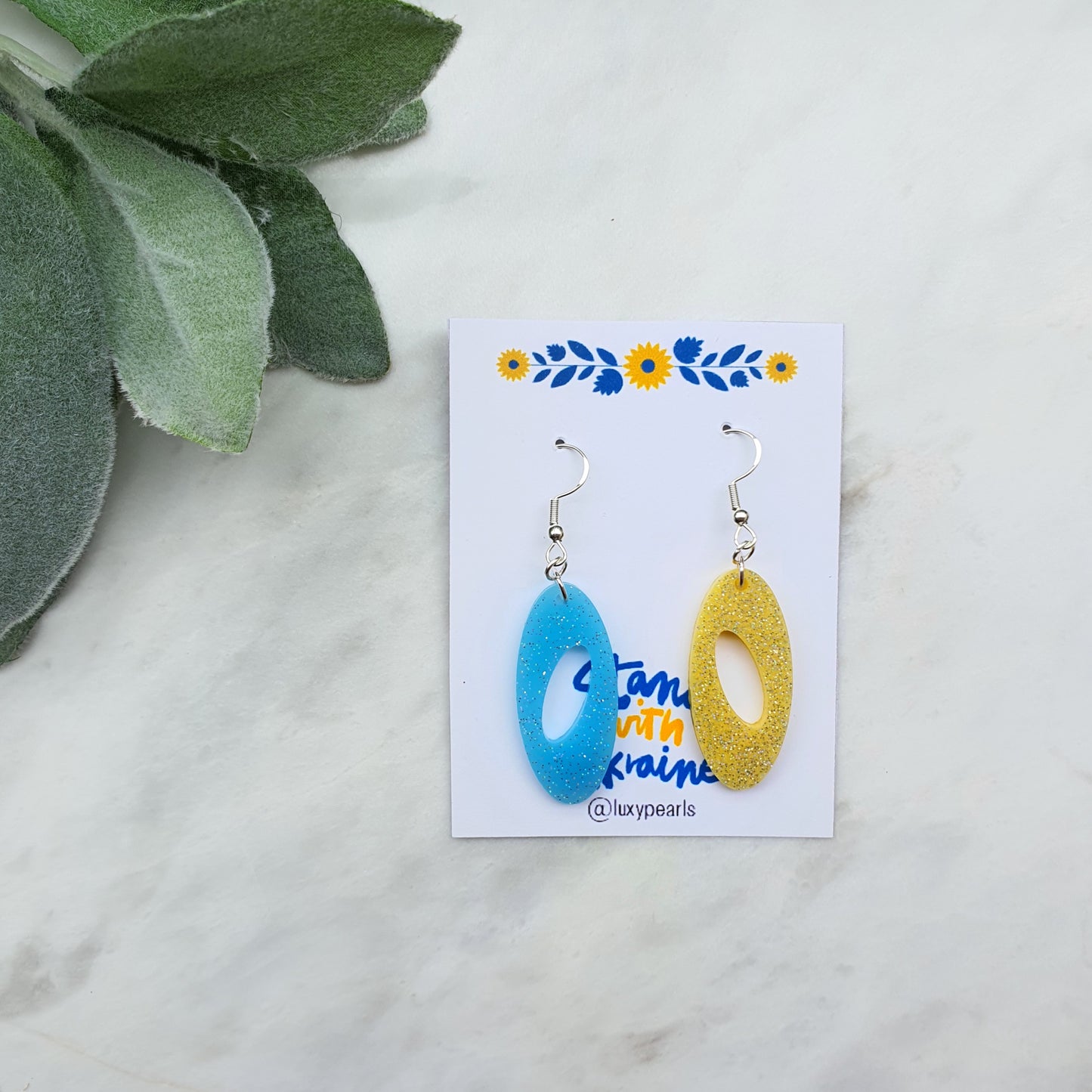 Ukraine earrings Resin earrings Glitter earrings Blue and yellow jewelry