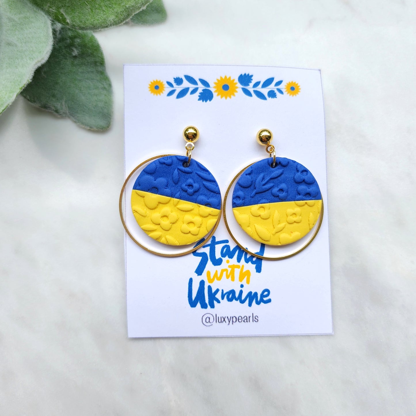 Ukrainian earrings. Support Ukrainian crafters. Polymer clay earrings. Trezub earrings. Trident earrings. Blue and yellow earrings