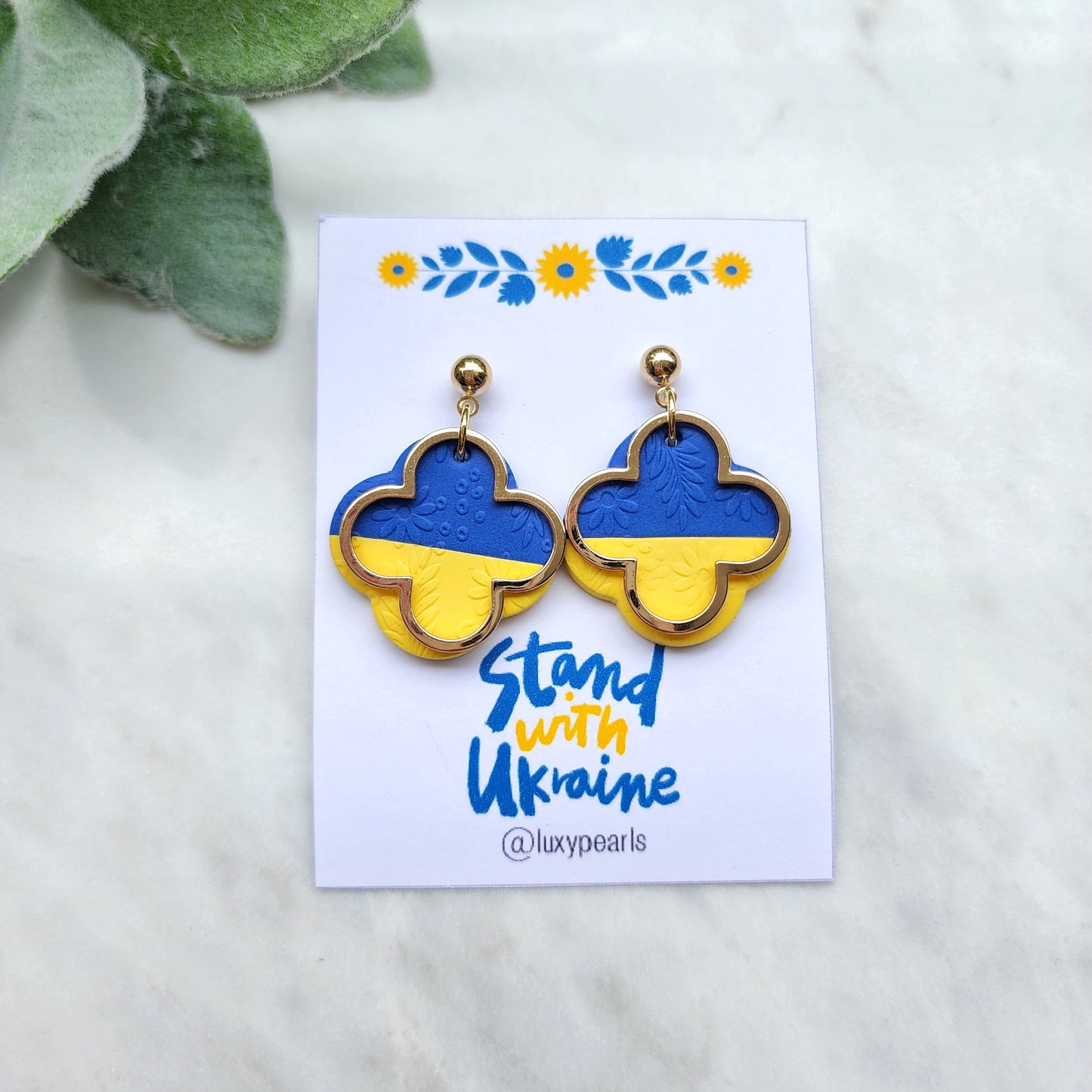 Ukrainian earrings. Support Ukrainian crafters. Polymer clay earrings. Trezub earrings. Trident earrings. Blue and yellow earrings